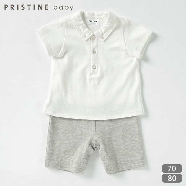 【SALE／50%OFF】オーガニックコットン＆ヤク ミラノ天竺 襟付き切替ショートオール(半袖)