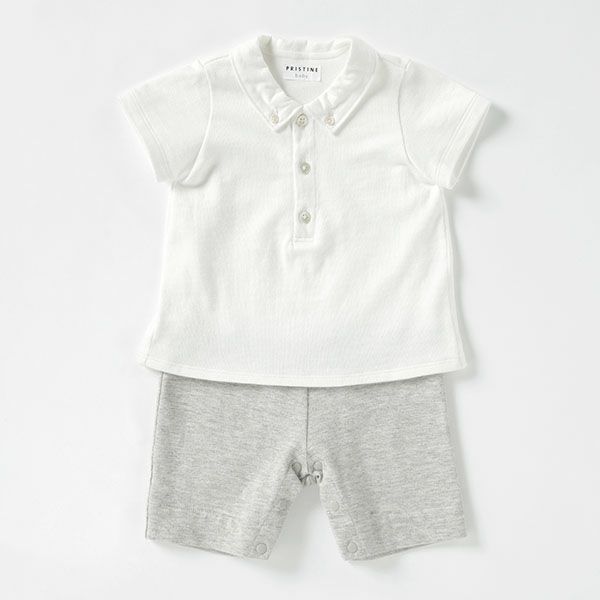 【SALE／50%OFF】オーガニックコットン＆ヤク ミラノ天竺 襟付き切替ショートオール(半袖)