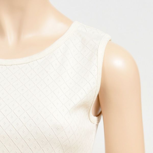 オーガニックコットン 透かしダイヤ柄ノースリーブシャツ