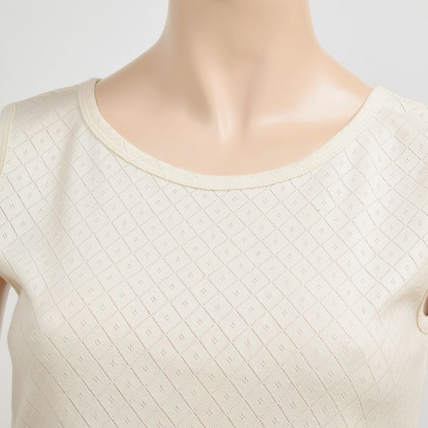 オーガニックコットン 透かしダイヤ柄ノースリーブシャツ