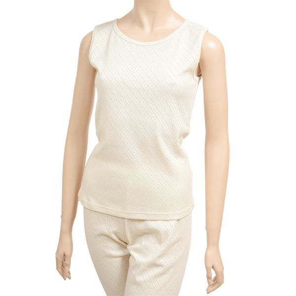 オーガニックコットン 透かしダイヤ柄ノースリーブシャツ