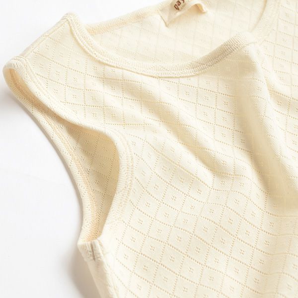 オーガニックコットン 透かしダイヤ柄ノースリーブシャツ