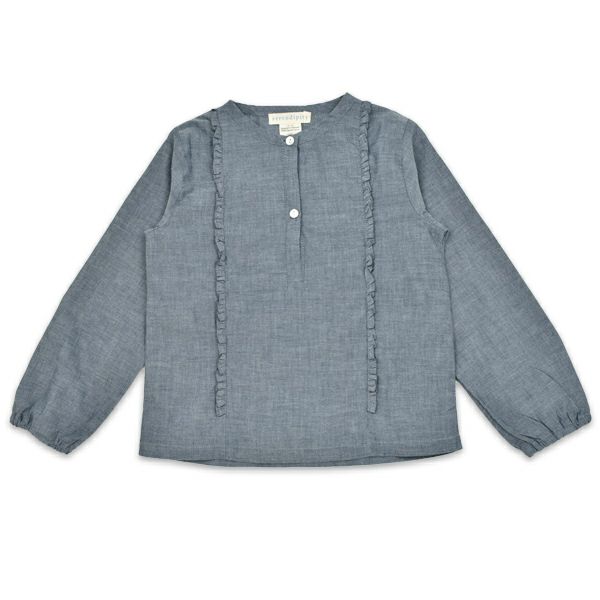 【SALE／50%OFF】オーガニックコットン ガールズ シャンブレーフリル付きシャツ(長袖)