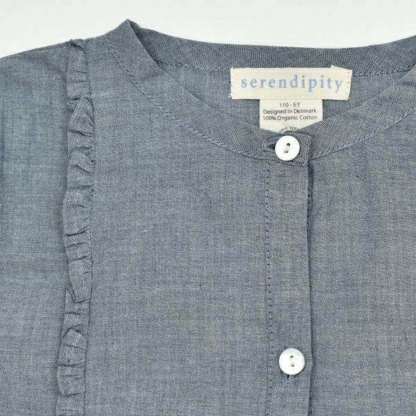 【SALE／50%OFF】オーガニックコットン ガールズ シャンブレーフリル付きシャツ(長袖)