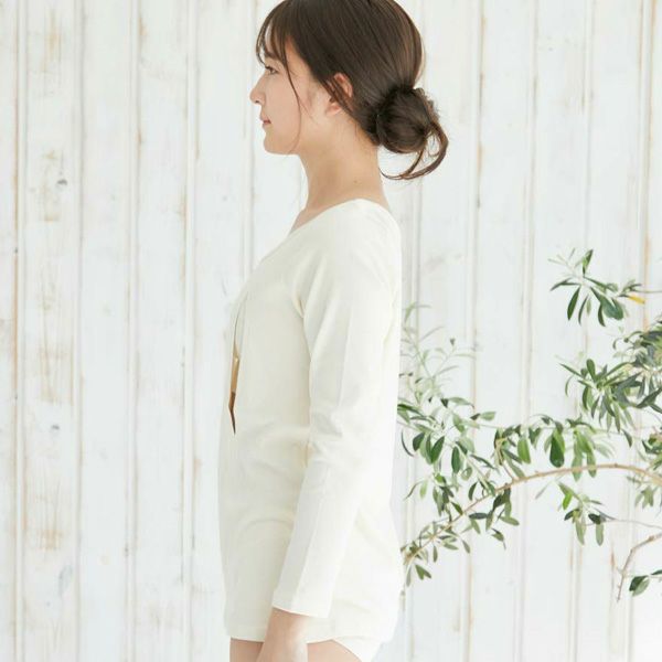 オーガニックコットン 授乳用インナー穴あきシャツ（長袖）