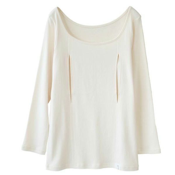 オーガニックコットン 授乳用インナー穴あきシャツ（長袖）