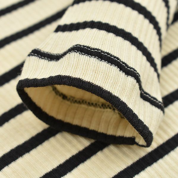 オーガニックコットン キッズ リブストライプクルーネックT（長袖）