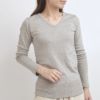 オーガニックコットン＆ヤク フライスVネックTシャツ（長袖）