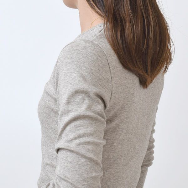 オーガニックコットン＆ヤク フライスVネックTシャツ（長袖）