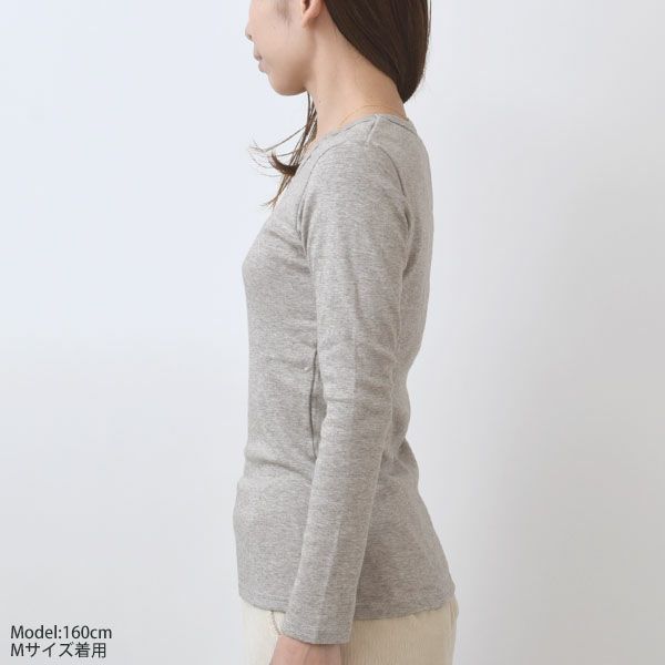 オーガニックコットン＆ヤク フライスVネックTシャツ（長袖）