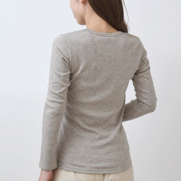 オーガニックコットン＆ヤク フライスVネックTシャツ（長袖）