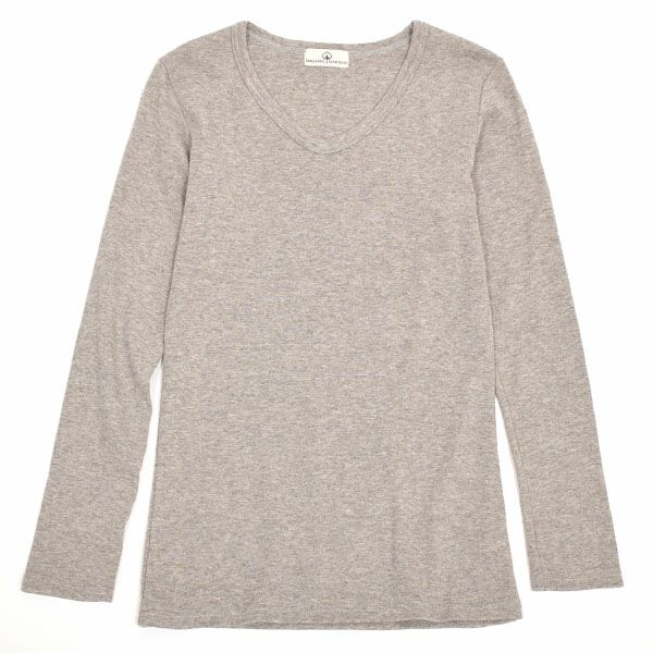 オーガニックコットン＆ヤク フライスVネックTシャツ（長袖）