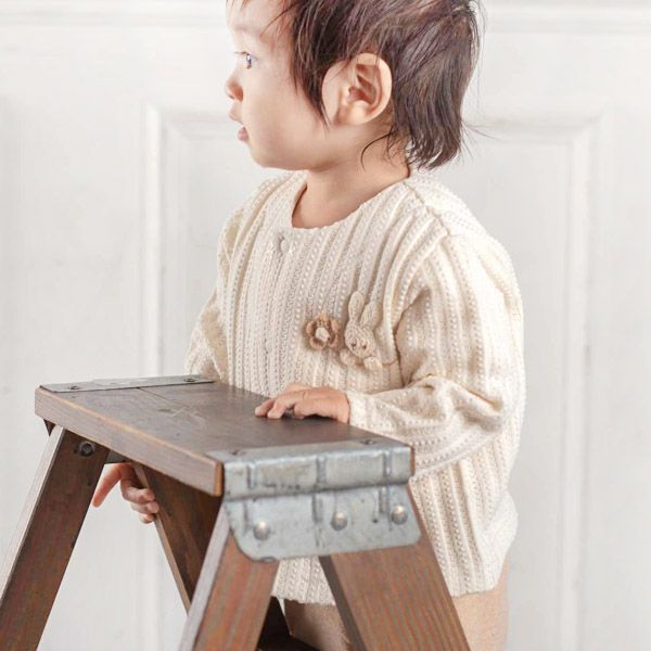 オーガニックコットン ベビー【手編みモチーフ】レーシーニットカーディガン