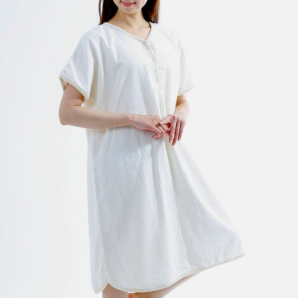 オーガニックコットン レディース 格子柄パイルバスローブ ナチュラル