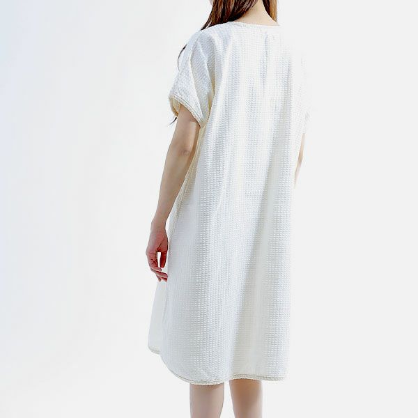 オーガニックコットン レディース 格子柄パイルバスローブ ナチュラル