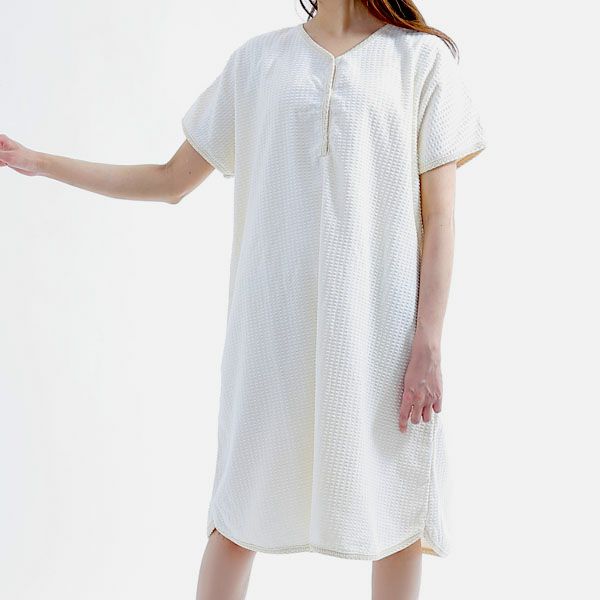 オーガニックコットン レディース 格子柄パイルバスローブ ナチュラル