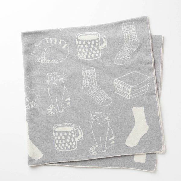 オーガニックコットン ねこ柄アフガン