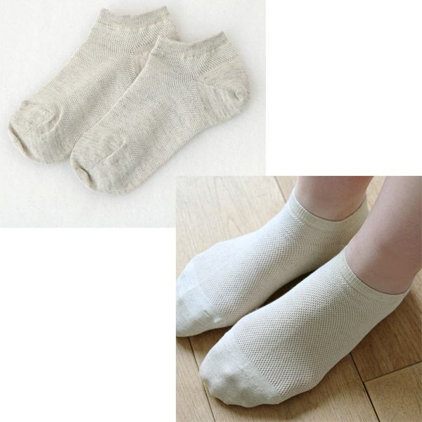 オーガニックコットン＆リネン アンクルソックス グレー 22-24