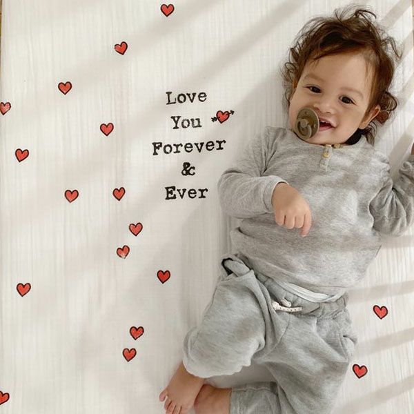 【SALE／50%OFF】 オーガニックコットン モスリンスワドルScarf  Love You Forever hearts