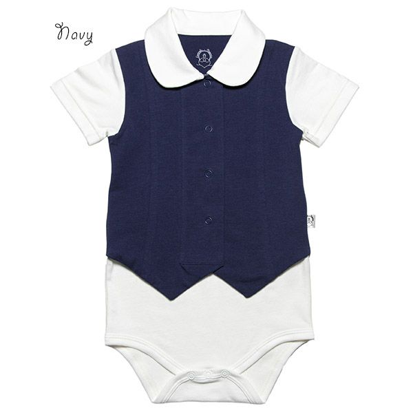 【SALE／50%OFF】オーガニックコットン ベビーロンパース（半袖）Young Gentleman