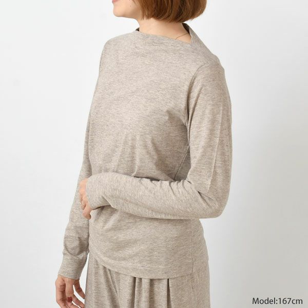 オーガニックコットン&ヤク ボートネックシャツ（長袖）グレー M