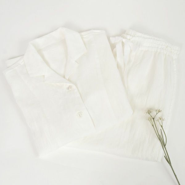 オーガニックコットン＆リネン さらさらパジャマ ホワイト M