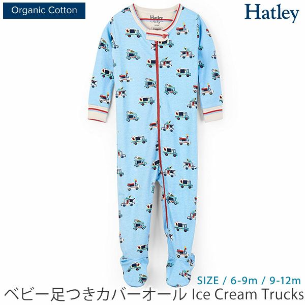【SALE／40%OFF】オーガニックコットン ベビー足つきカバーオール Ice Cream Trucks