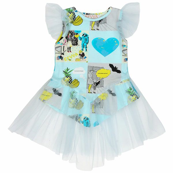 【SALE／80%OFF】オーガニックコットン ベビー チュールチュニック COMIC Blue 9-18m