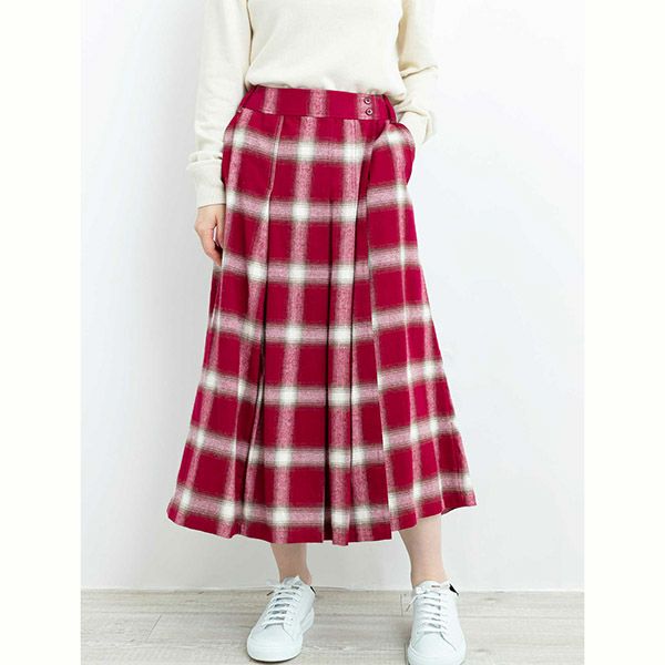【SALE／30%OFF】オーガニックコットン 手織り起毛オンブレチェックタックスカート