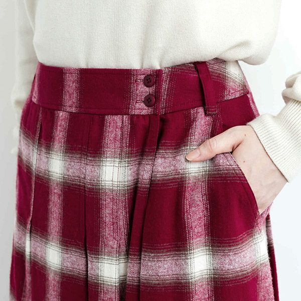 【SALE／30%OFF】オーガニックコットン 手織り起毛オンブレチェックタックスカート