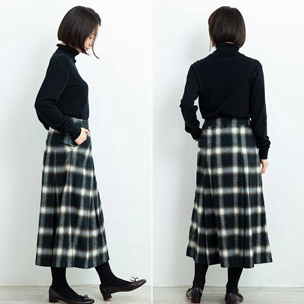 【SALE／30%OFF】オーガニックコットン 手織り起毛オンブレチェックタックスカート