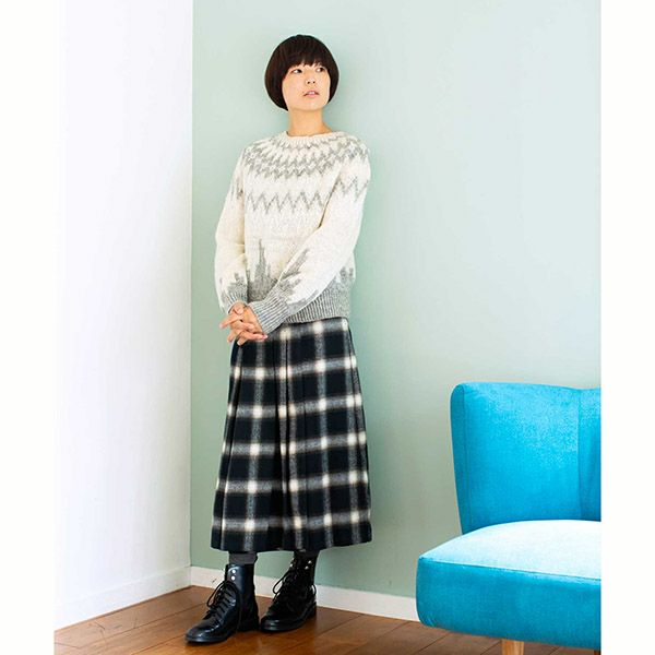 【SALE／30%OFF】オーガニックコットン 手織り起毛オンブレチェックタックスカート