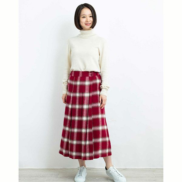 【SALE／30%OFF】オーガニックコットン 手織り起毛オンブレチェックタックスカート