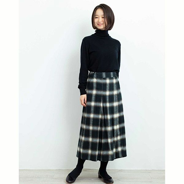 【SALE／30%OFF】オーガニックコットン 手織り起毛オンブレチェックタックスカート
