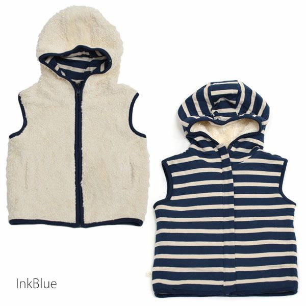 【SALE／40%OFF】オーガニックコットン キッズフード付きリバーシブルボアベスト
