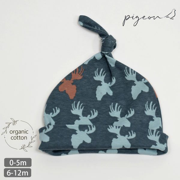 【SALE／40%OFF】オーガニックコットン ベビー結び帽 Moose Teal