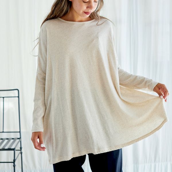 オーガニックコットン ファインニットワイドトップス ライトグレー M