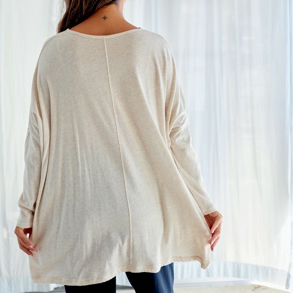 オーガニックコットン ファインニットワイドトップス ライトグレー M