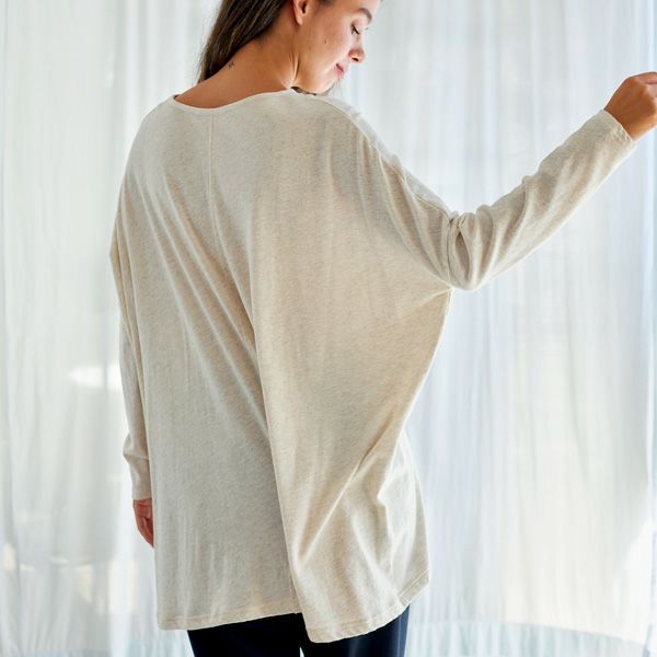 オーガニックコットン ファインニットワイドトップス ライトグレー M