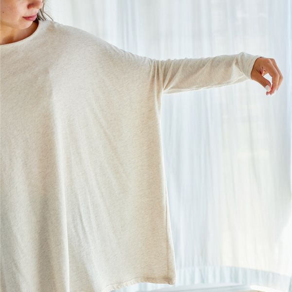 オーガニックコットン ファインニットワイドトップス ライトグレー M