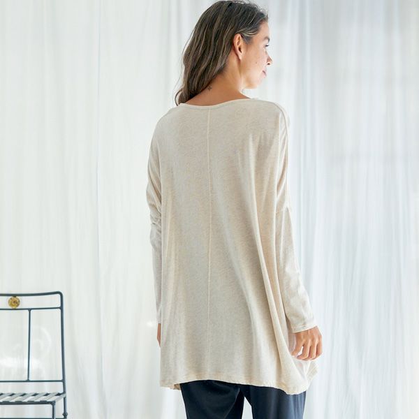 オーガニックコットン ファインニットワイドトップス ライトグレー M