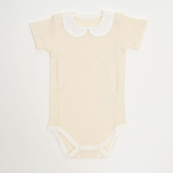 オーガニックコットン ベビー ワッフルえり付きグレコ ナチュラル 70-80