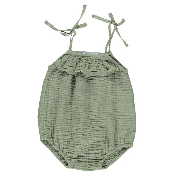 オーガニックコットン ベビーフリルレースロンパース Amina