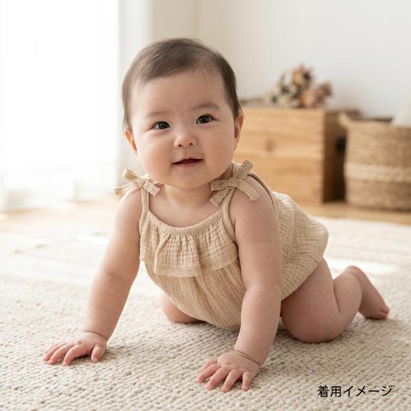 オーガニックコットン ベビーフリルレースロンパース Amina