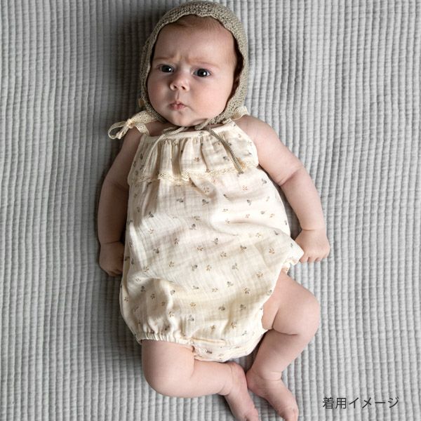 オーガニックコットン ベビーフリルレースロンパース Amina