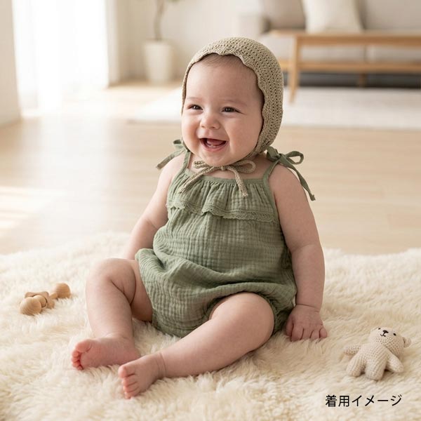 オーガニックコットン ベビーフリルレースロンパース Amina