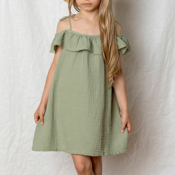 オーガニックコットン キッズオフショルダードレス Birgita