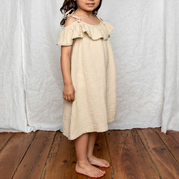 オーガニックコットン キッズオフショルダードレス Birgita