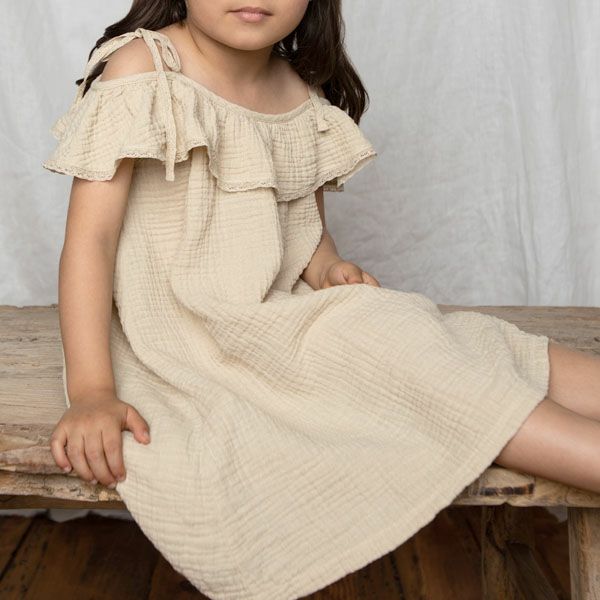 オーガニックコットン キッズオフショルダードレス Birgita