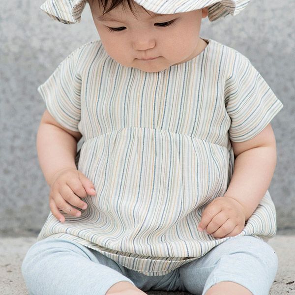 オーガニックコットン ベビーギャザードレス(半袖) stripe